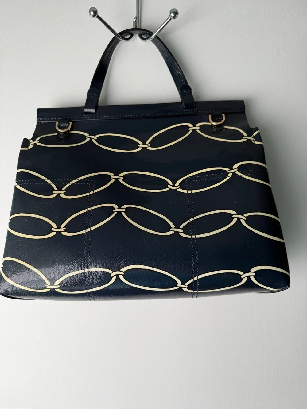 Tory Burch  Block-T Satchel in Navy Blue Patent Elliptical Link
